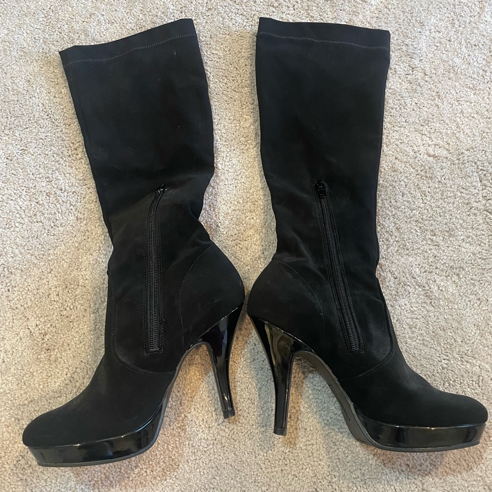 Elegant Black High Heel Boots - 4 inch heel. Suede.